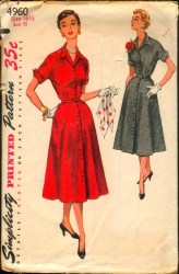 4960 1954 SIMPLICITY TAILOR SS BUTTON COLLAR FLARE DRESS PATTERN 18 1/2 37B OR 16 1/2 35B CHOICE